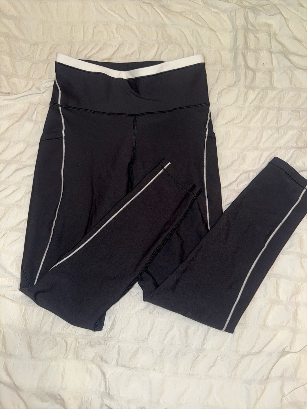 Athleta Black Leggings with White Trim